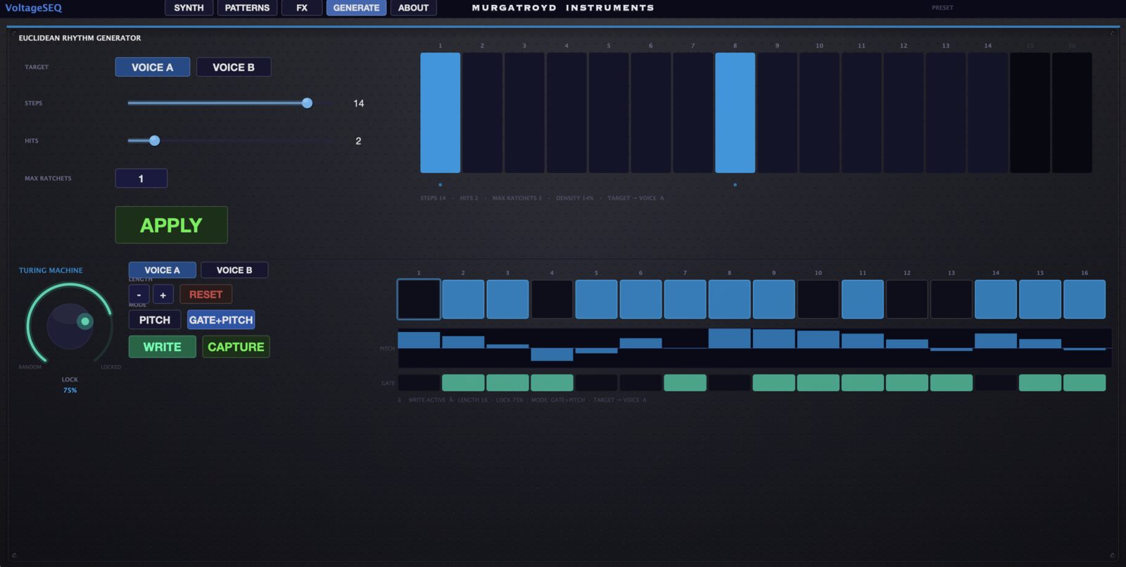 Generative engine — Euclidean rhythms and Turing machine